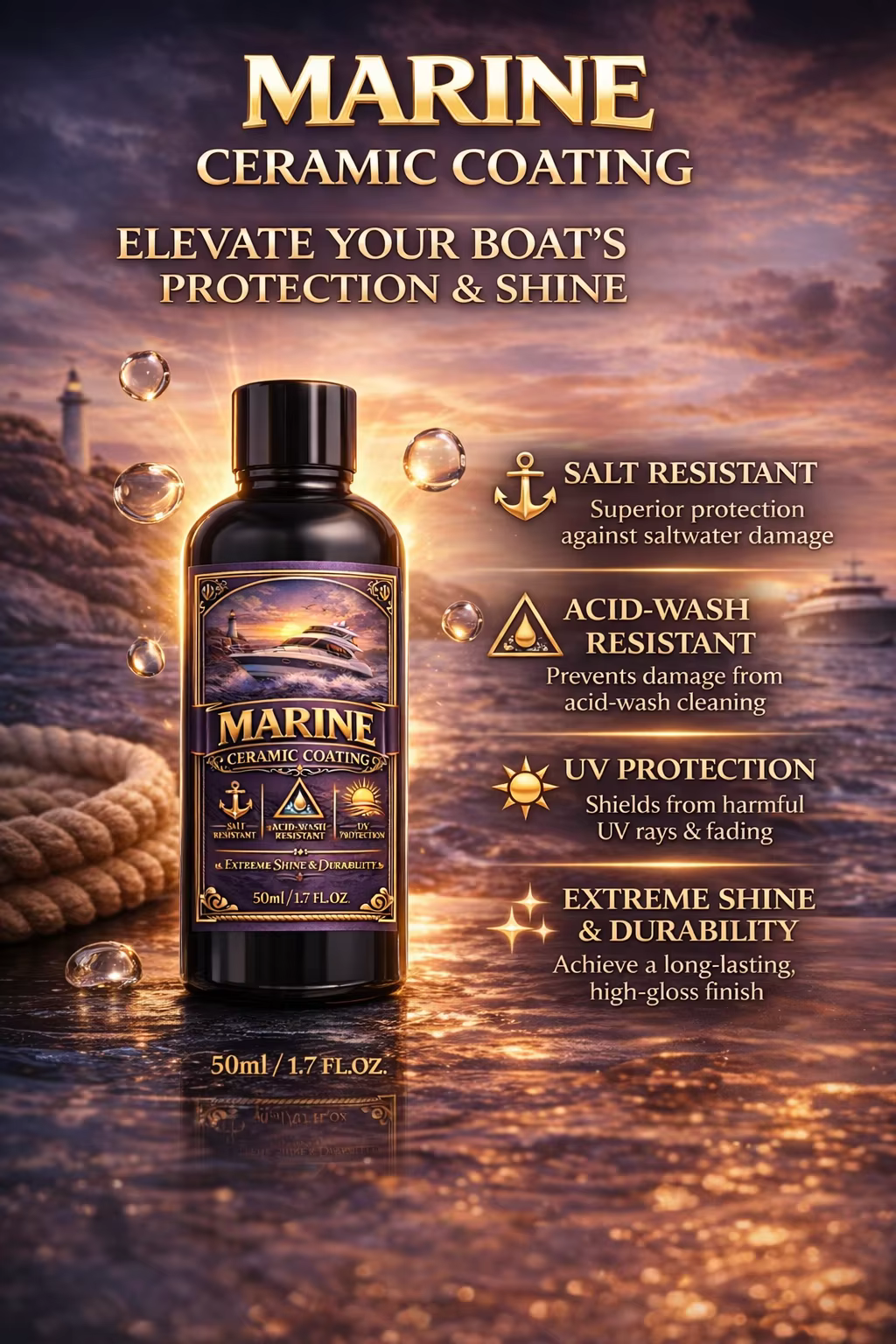 Revêtement Céramique Marin Qualité Professionnelle – Peinture Bateau Haute Brillance & Protection de Surface pour Yachts