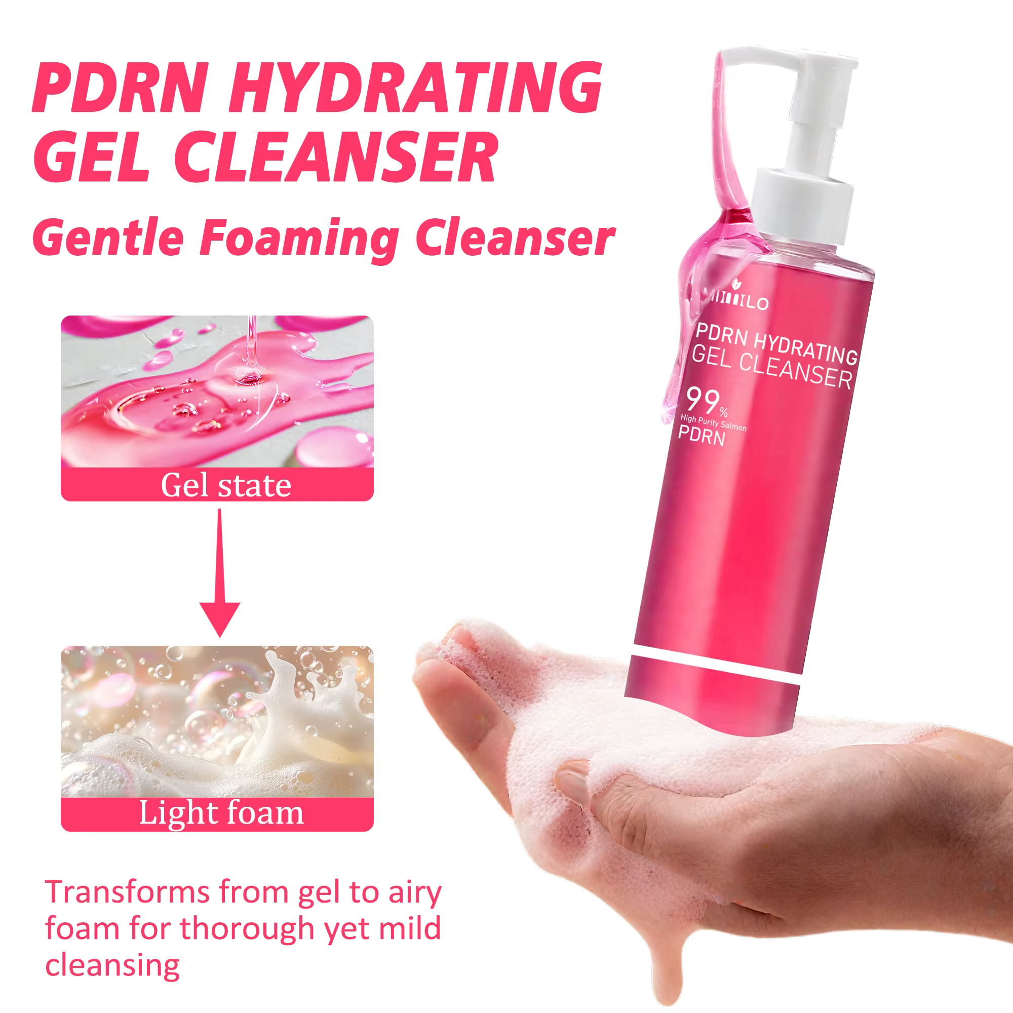 Gel nettoyant en mousse rose saumon DNA PDRN