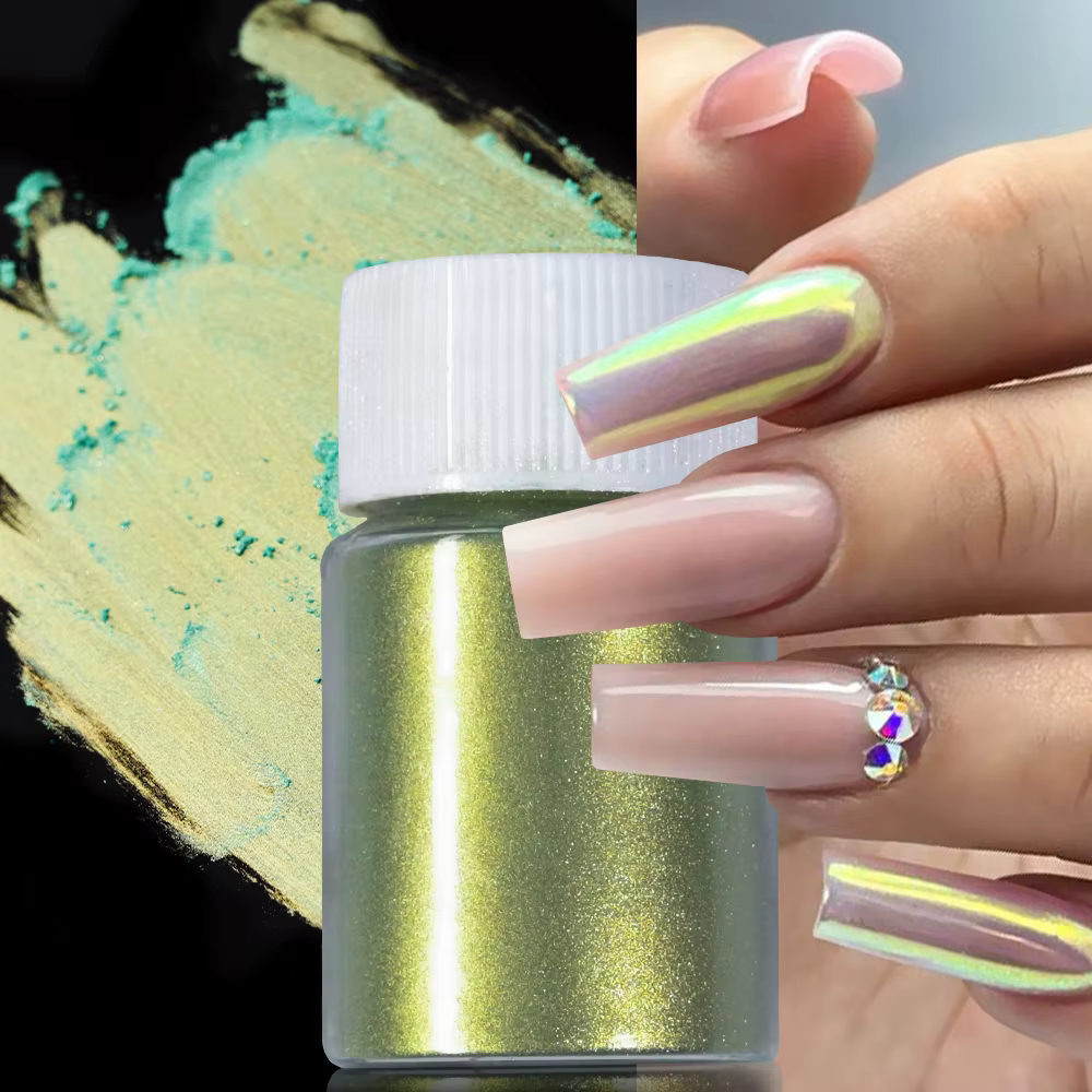 10g/bouteille perles bleues Chrome ongles Pigment paillettes Aurora
