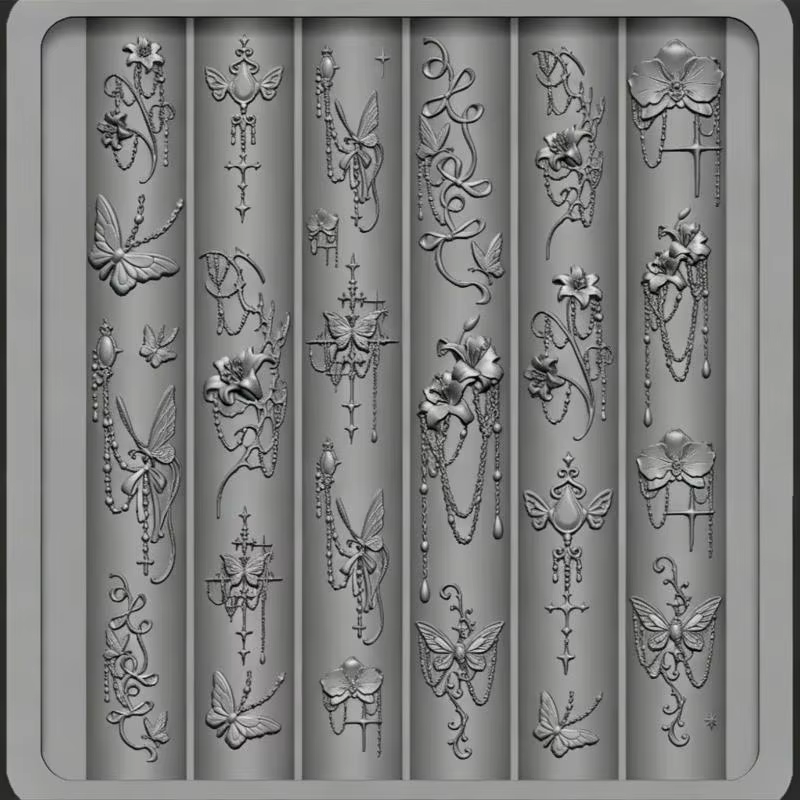 Moule à ongles de style baroque vintage pour motifs de nœuds et de papillons