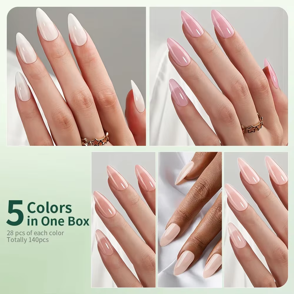 Nailpop 3-en-1 nu naturel doux ongles conseils ensemble 140 pièces tons de peau presse