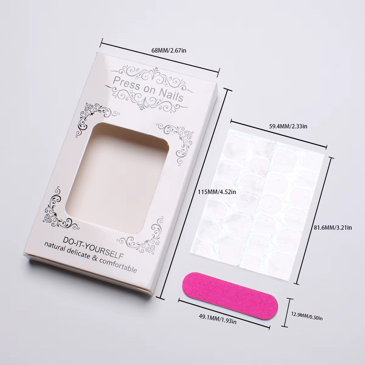 24 faux ongles argentés effet œil de chat avec motif baroque