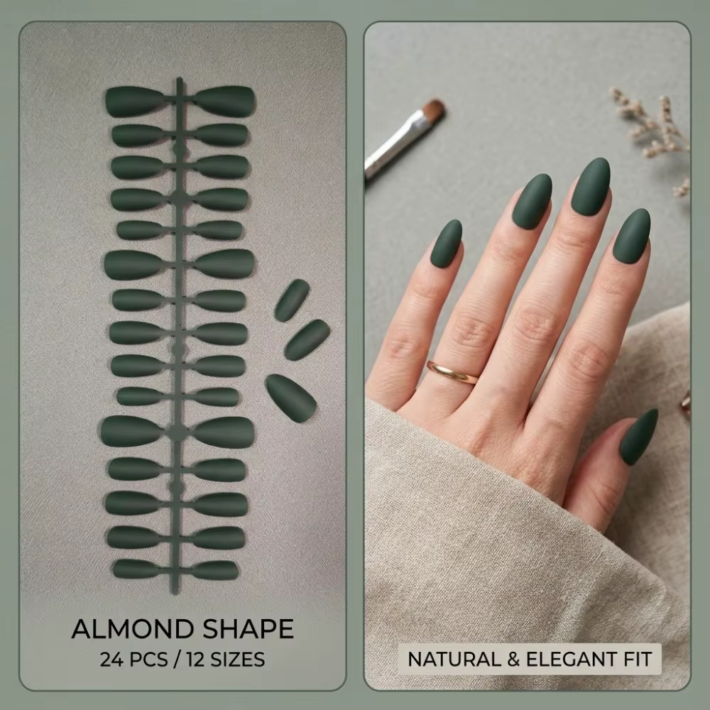 24 faux ongles en amande vert menthe mat