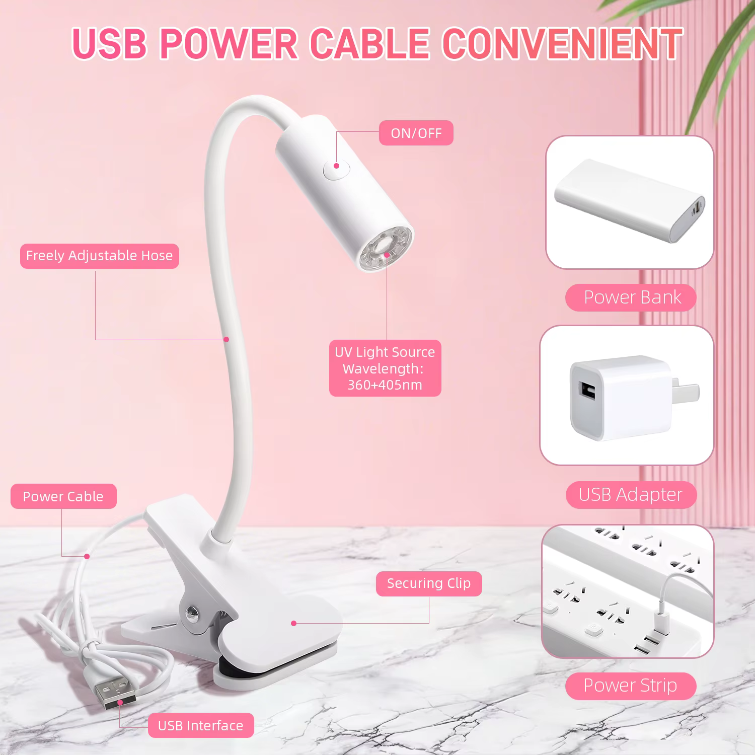 UV LED lampe à ongles LED lumière UV avec pince et Tube Flexible manucure sèche UV