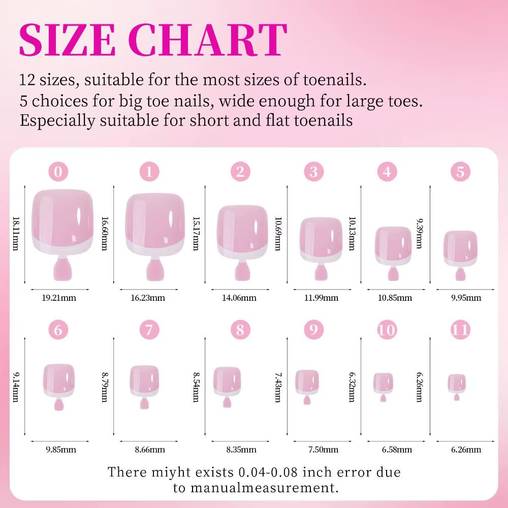 Faux ongles courts carrés pour les orteils