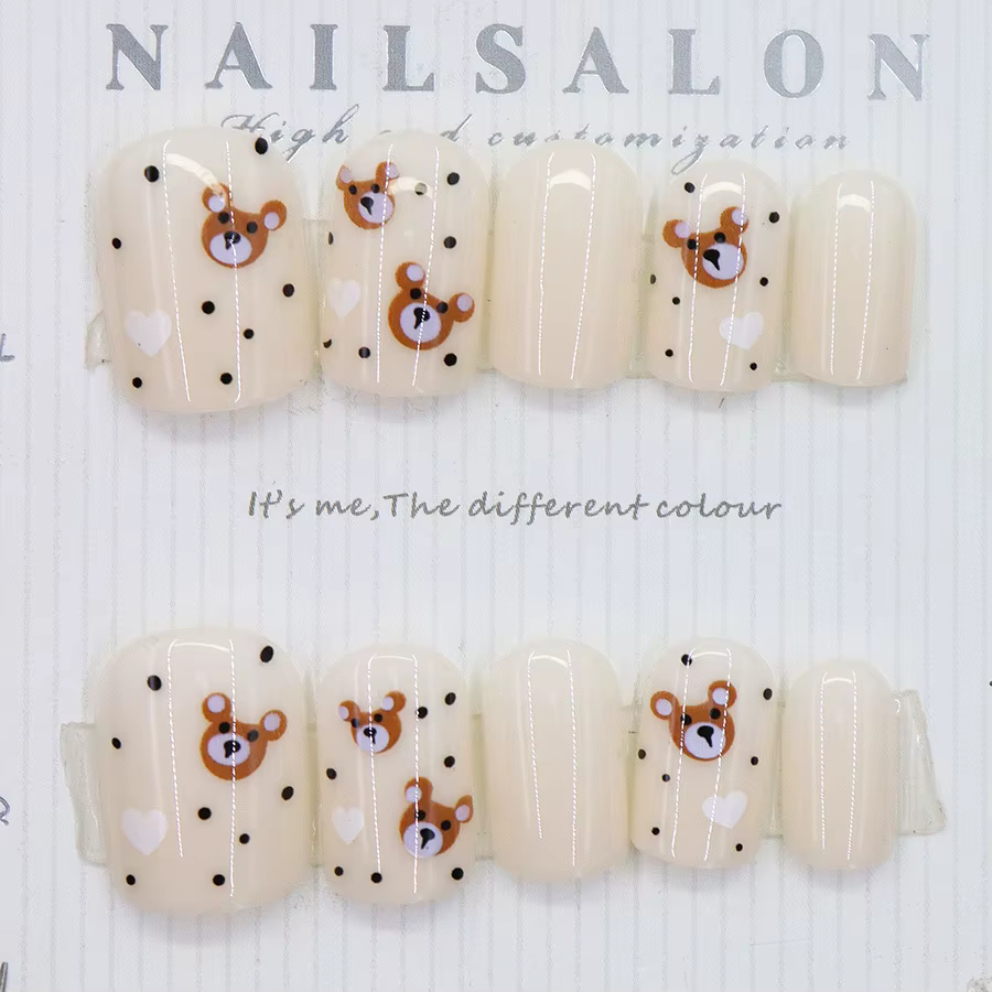 Mignon petit ours 24 pièces presse sur ongles rose dégradé faux