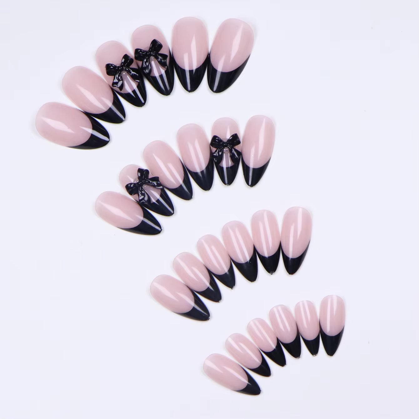 ARTAUG 96 pièces faux ongles français pressés en amande avec des motifs de perles et de fleurs d'arc 3d