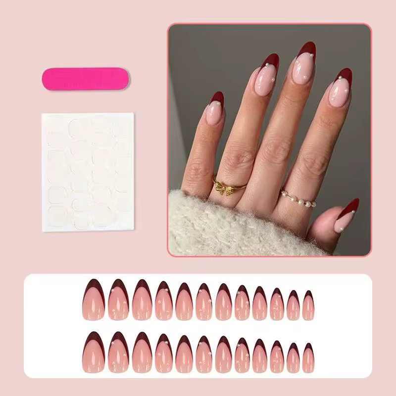 Ensemble de 24 faux ongles classiques bordeaux