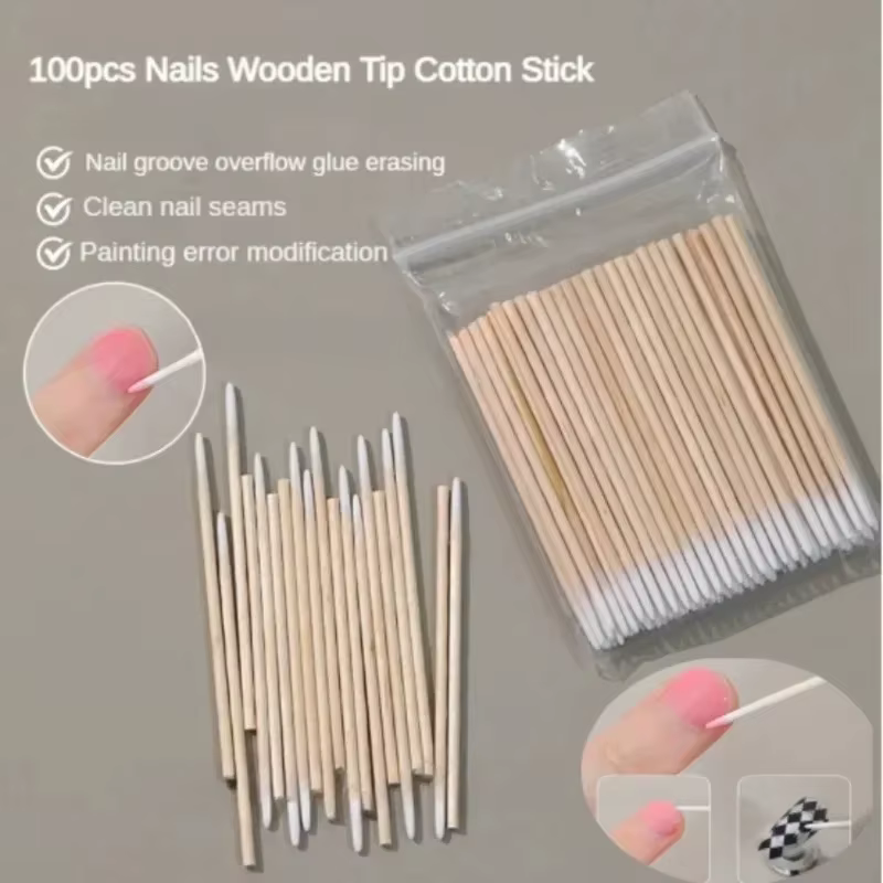 Bâtonnets de coton à pointe en bois pour ongles
