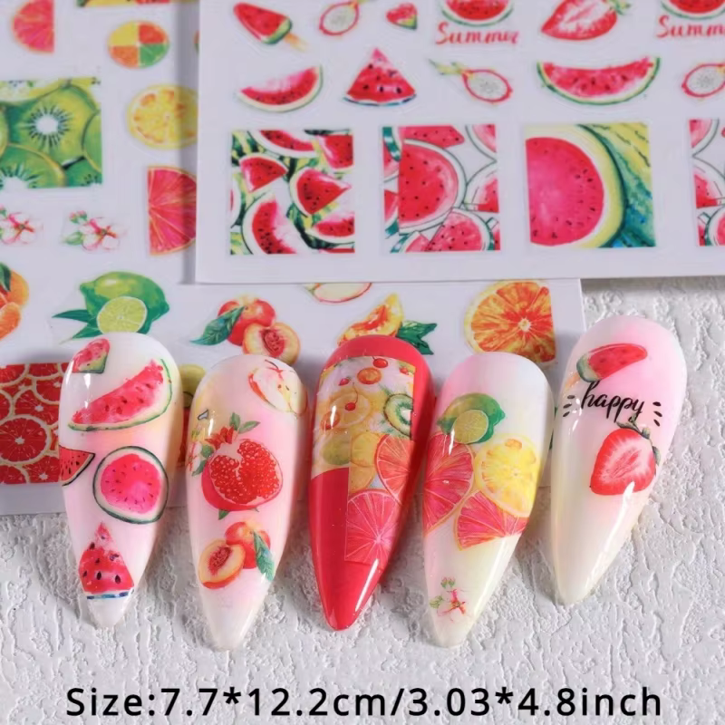 Lot de 2 autocollants pour ongles sur le thème des fruits