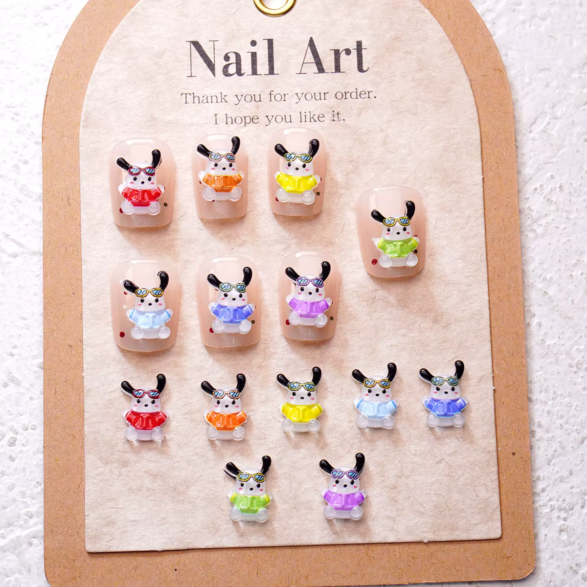 100 pièces/paquet de breloques pour ongles Happy Pochacco-art d'ongle de dessin animé 3D mignon