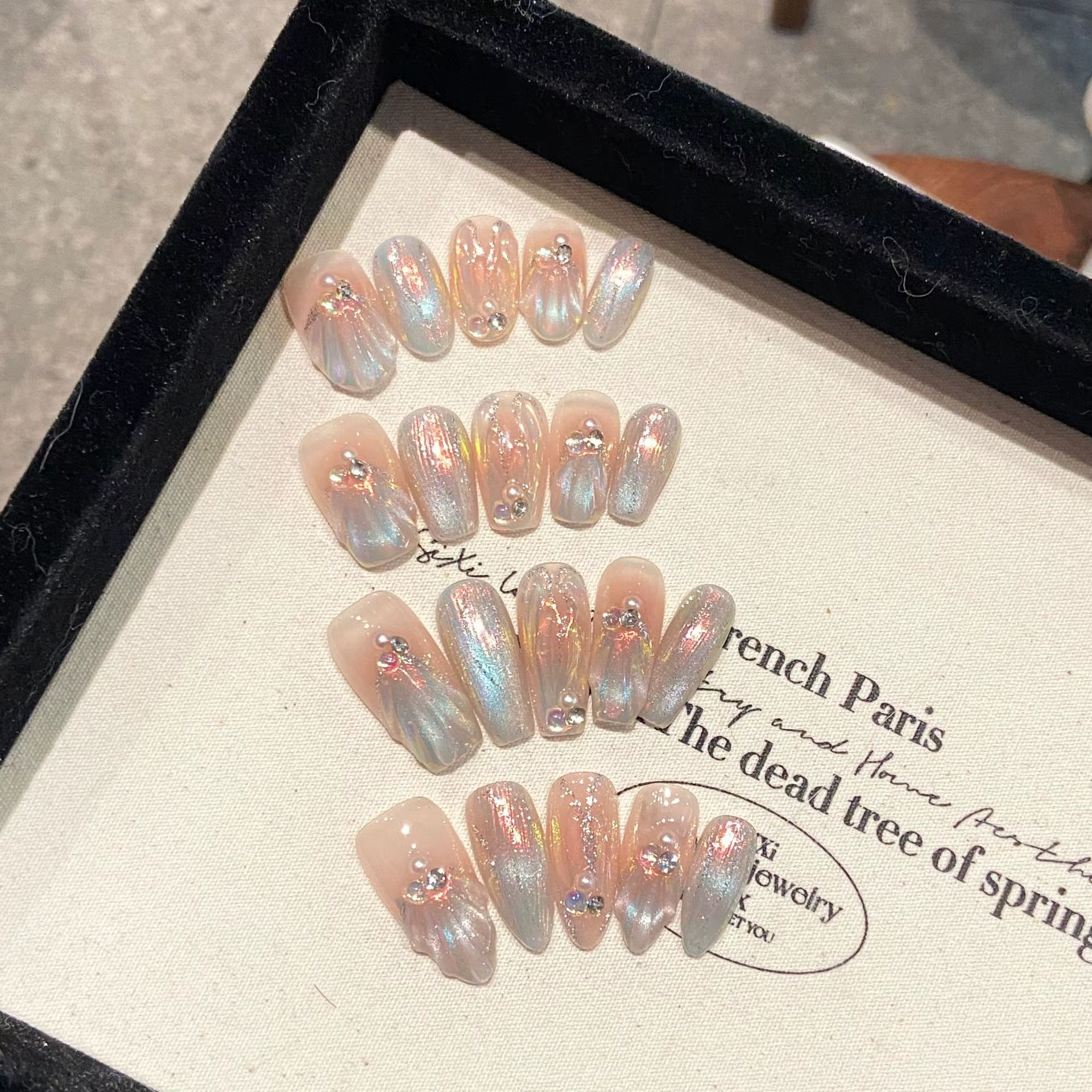 Faux ongles à pression fait à la main N64.Shiny Aurora Mermaid