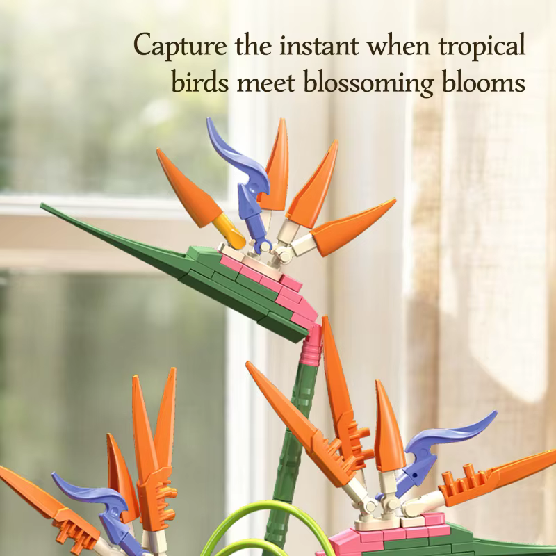 Ensemble de blocs de construction oiseau de paradis tropical, modèle de la série fleurs, parfait pour collectionner ou offrir en cadeau