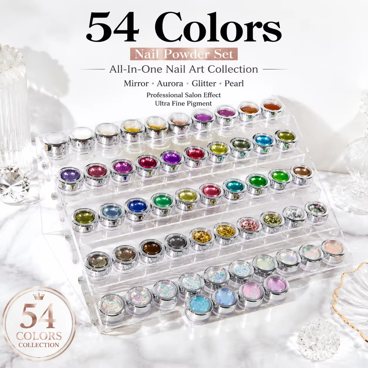 Ensemble de nail art rose opale de 70 couleurs comprenant des nuanciers et une boîte de rangement. Il offre des options