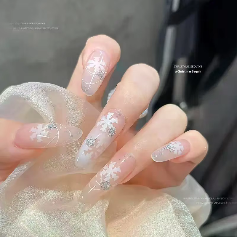 Flocons de neige hiver ongles paillettes scintillantes