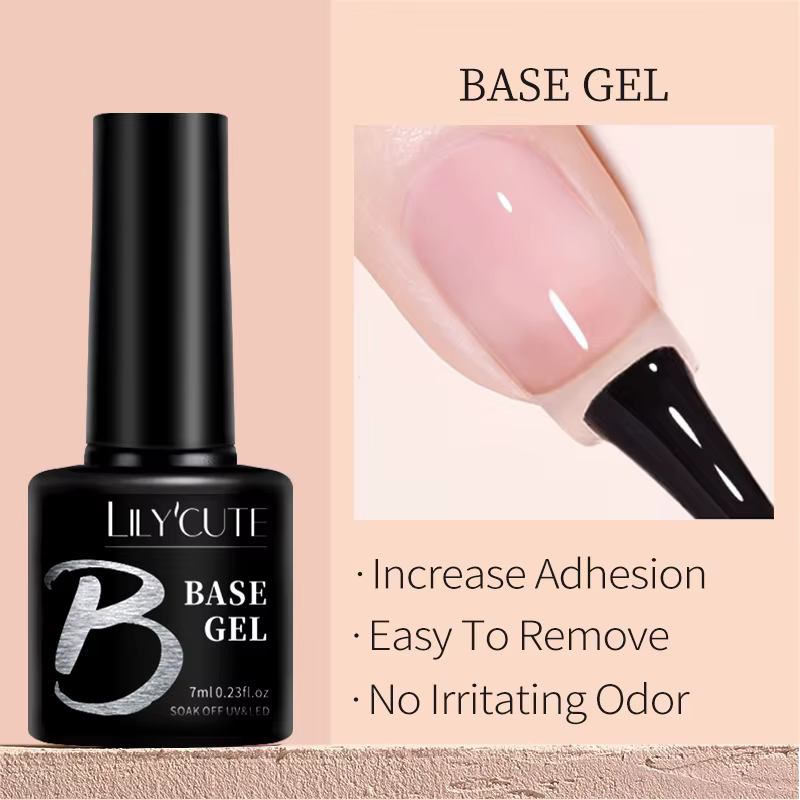 LILYCUTE 7ml Base Nowipe Top Coat Soak Off UV LED Gel Vernis à Ongles Gel de Renforcement Semi-Permanent Multifonctionnel