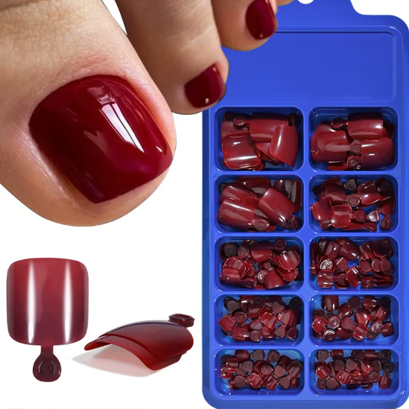 100 faux ongles de pieds couleur unie naturelle
