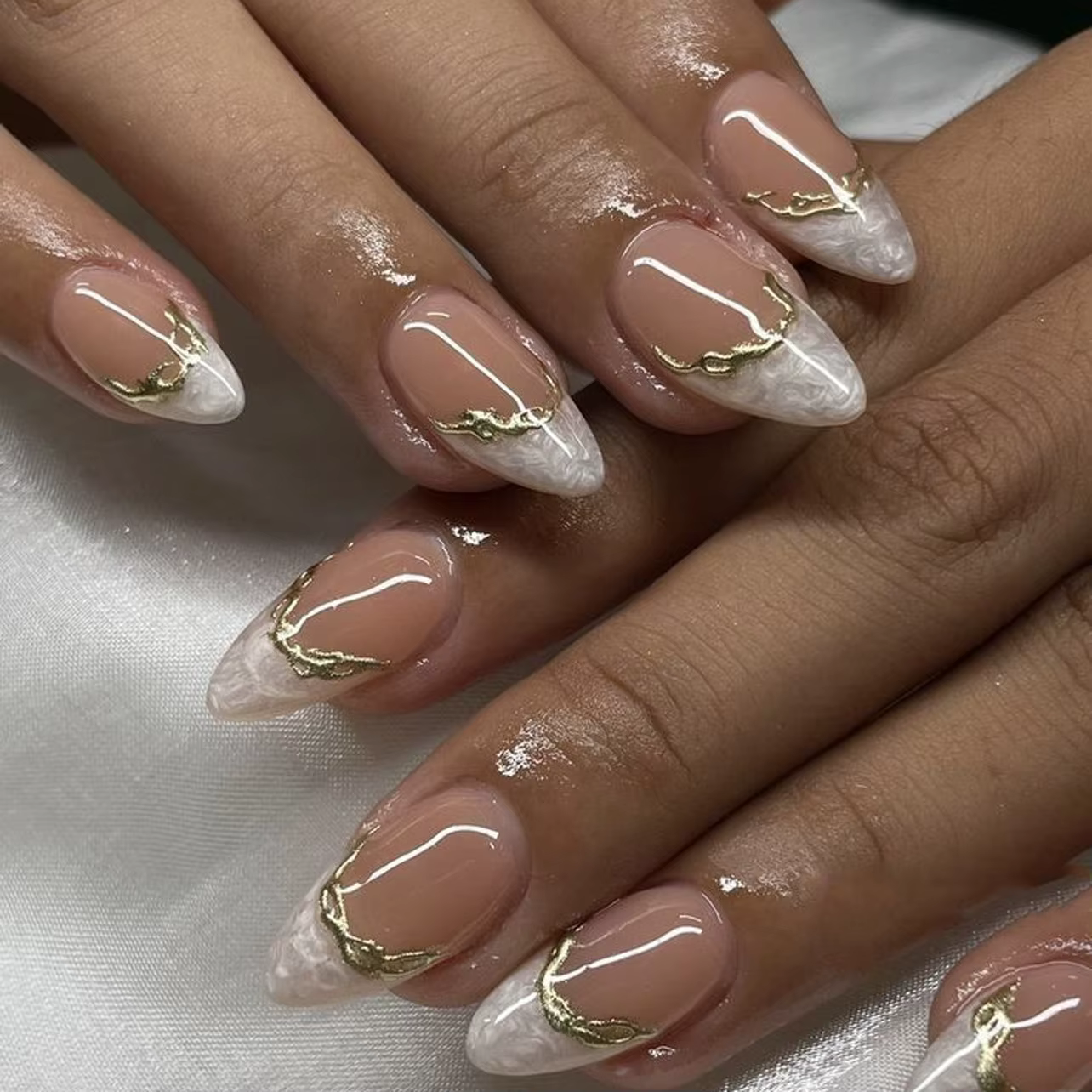 Faux ongles français à pression en forme d'amande