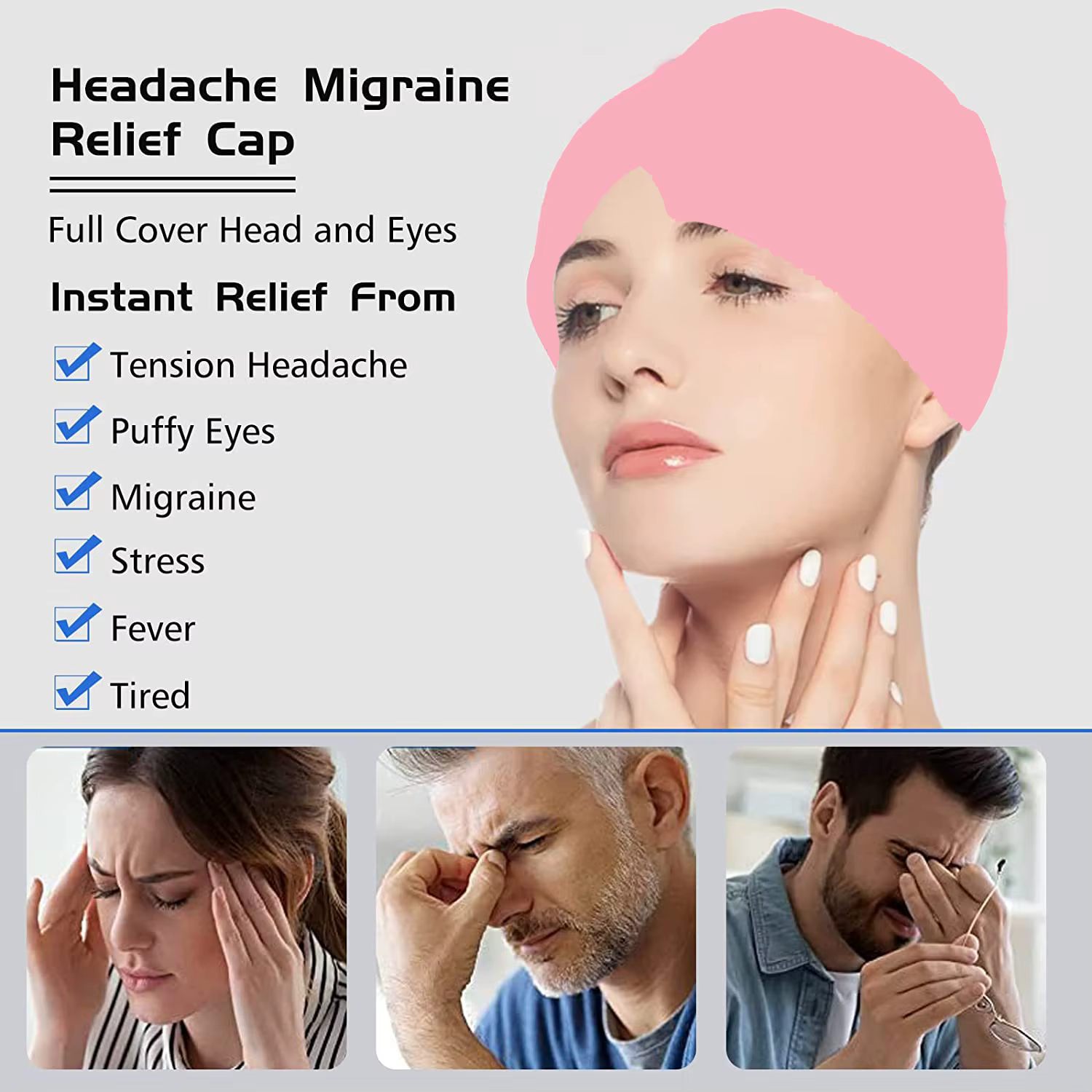 Capuchon de soulagement de la Migraine, capuchon de glace en Gel, couvre-chef monocouche, Pack de glace, soulagement de la douleur, compresse extensible, masque pour les yeux