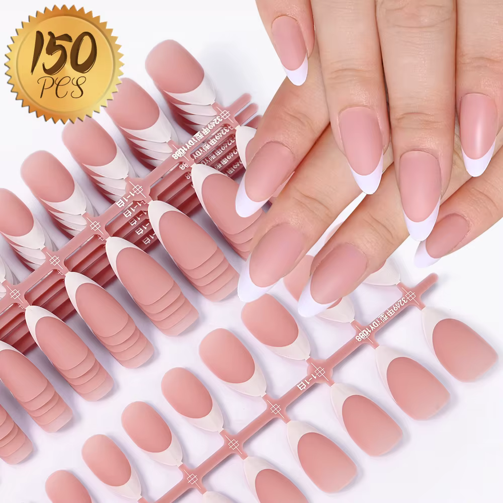 150 pièces/ensemble blanc français Gel ongles conseils moyen amande nu rose presse