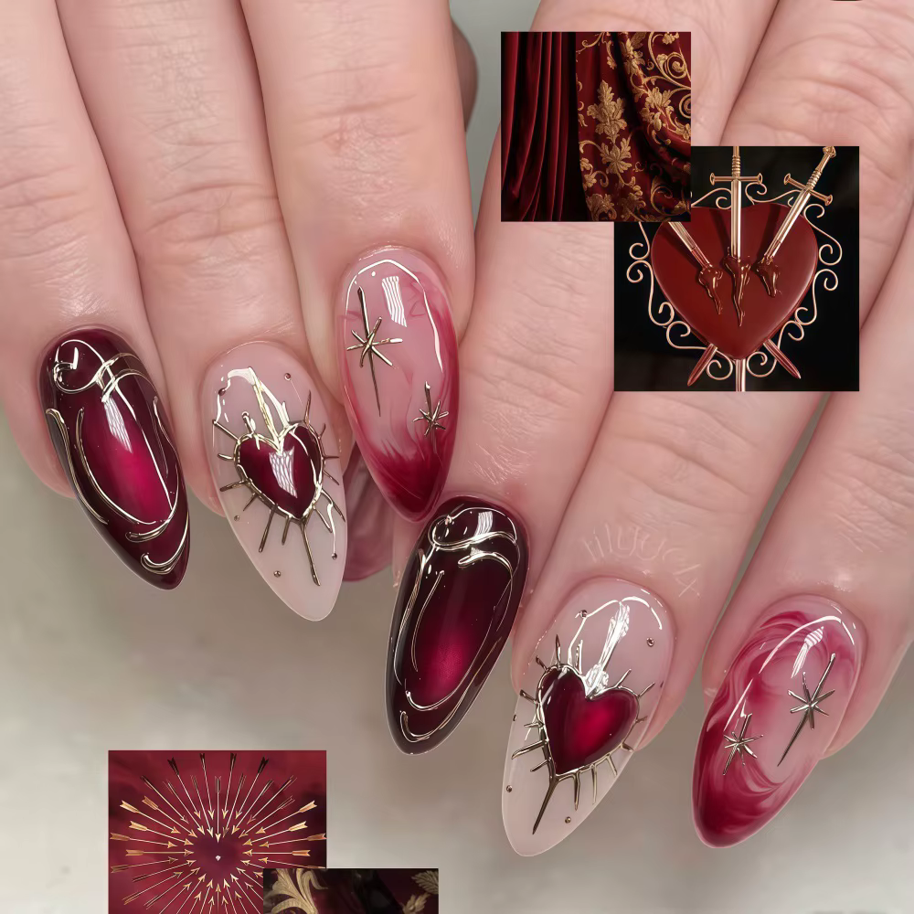 Faux ongles 3D pour la saint-valentin