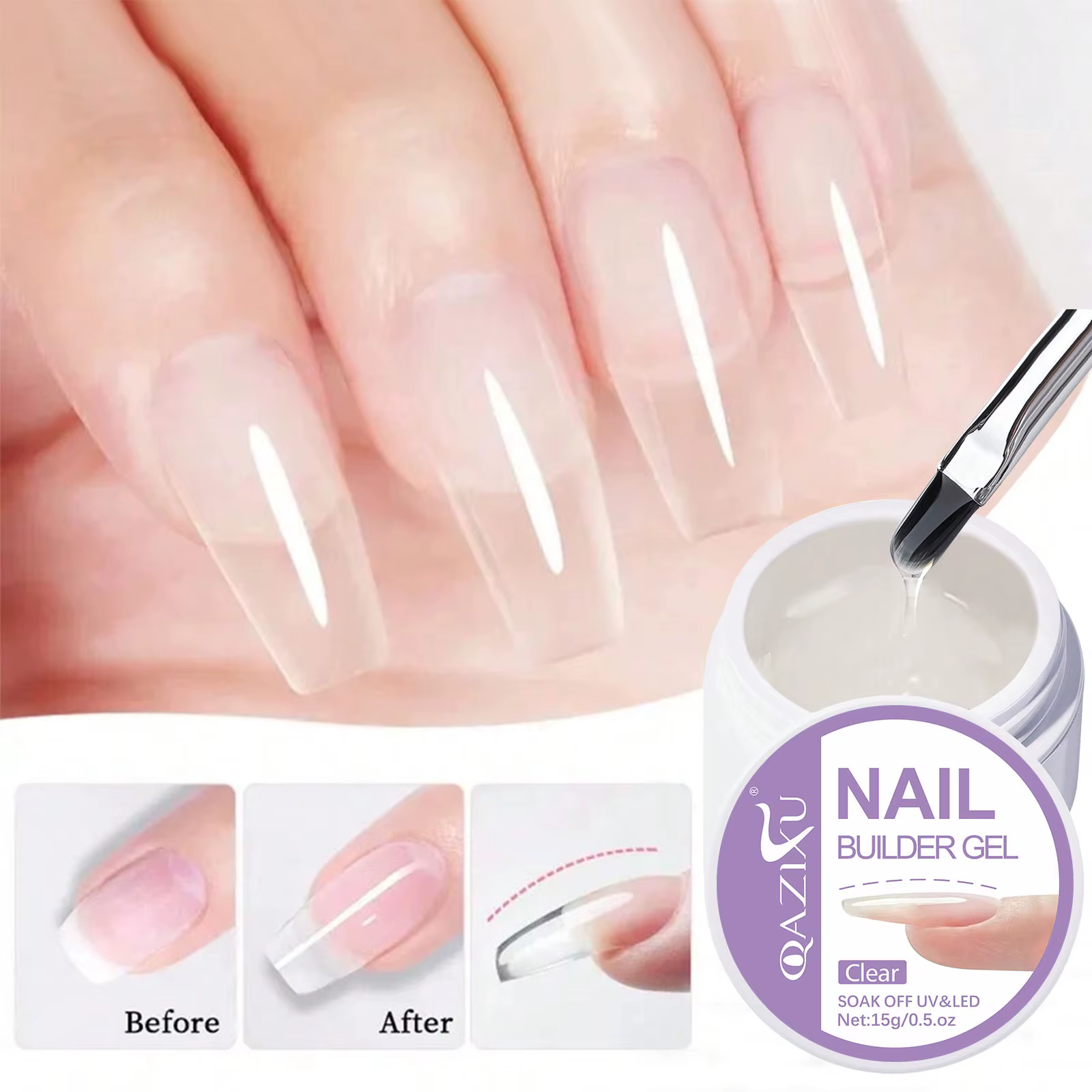 Gel dur transparent 15g pour extension d'ongles