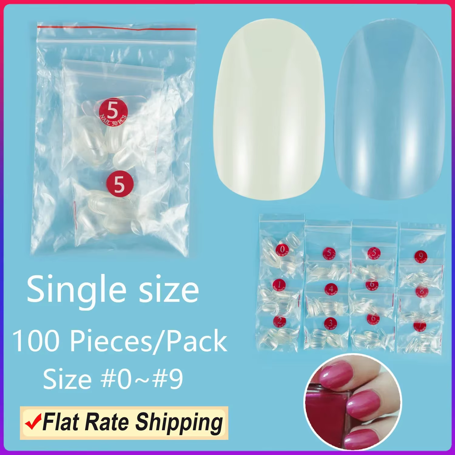Faux ongles de forme moyenne et ronde