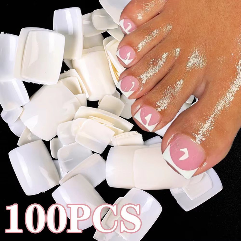 100 pièces faux orteils ongles français carré Nature blanc clair