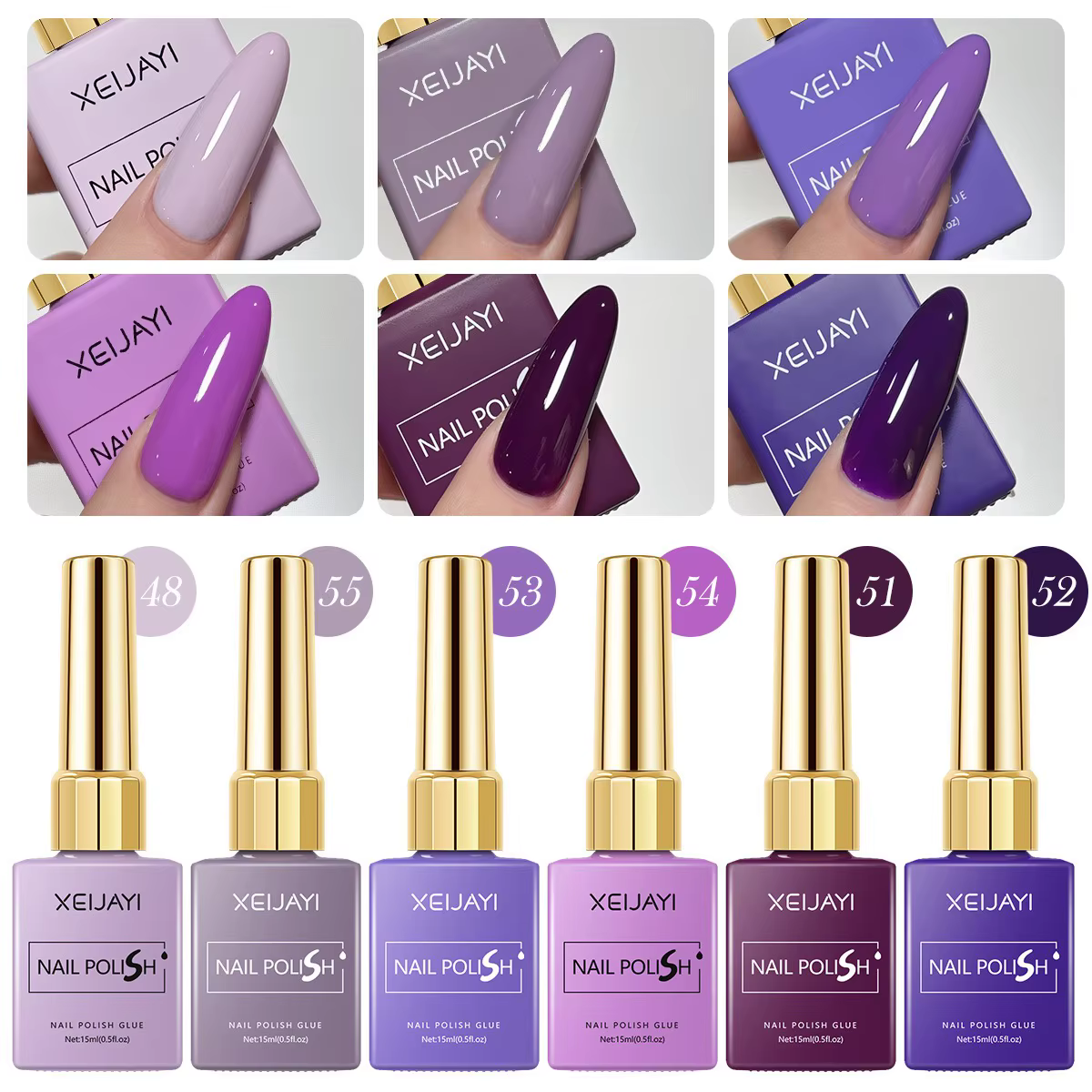 6 pièces/ensemble 15ml Gel vernis à ongles 6 couleurs romantique violet nu Nail Art