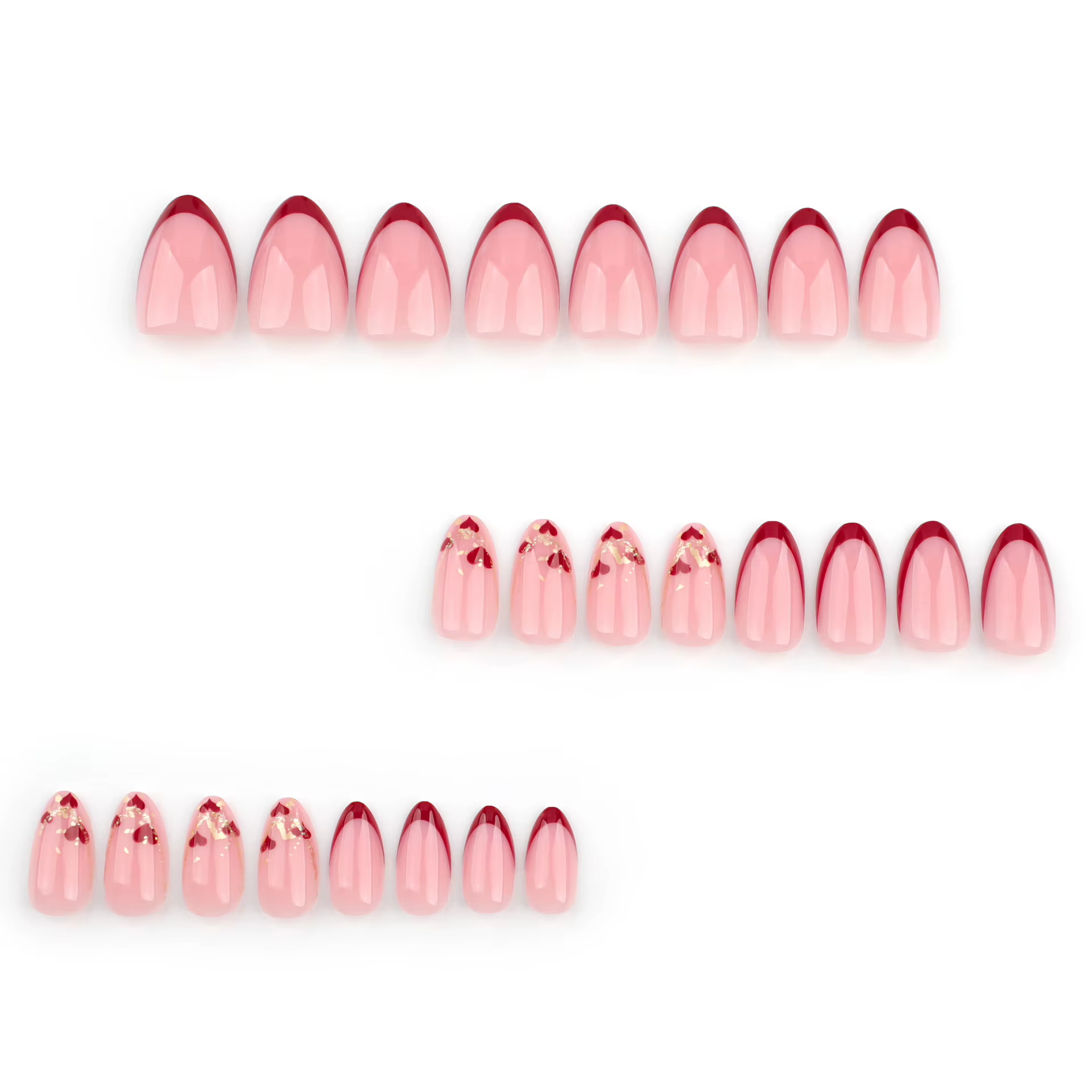 24 pièces saint valentin presse sur ongles ensemble court en forme d'amande brillant rouge