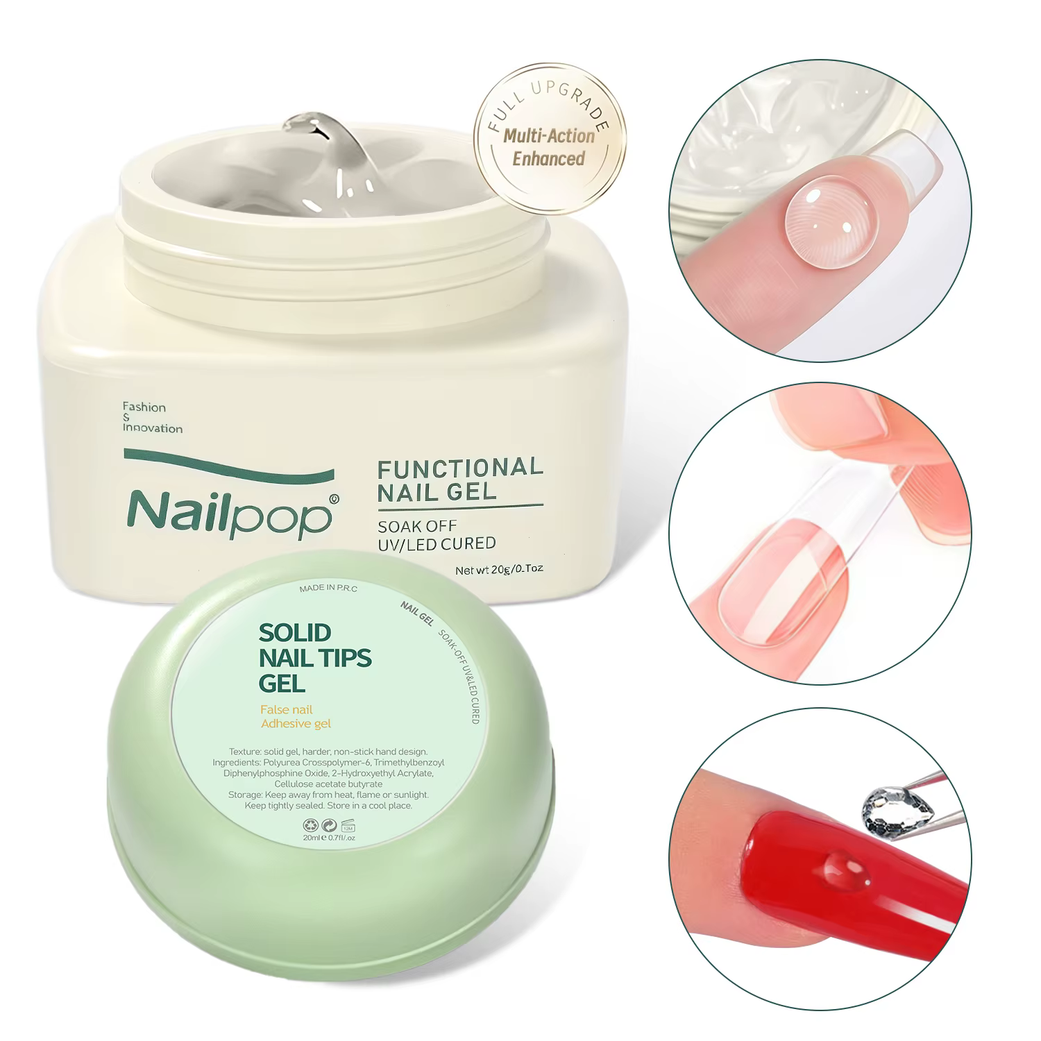 Gel adhésif solide Nailpop - Gel UV transparent pour ongles à presser