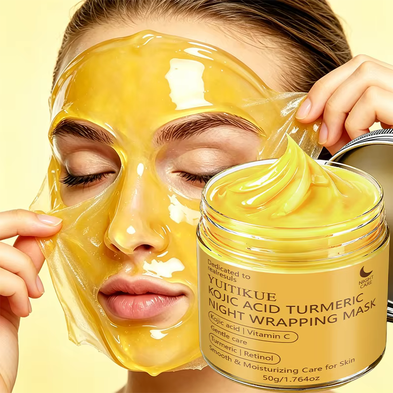 YUITIKUE 50g Masque de nuit enveloppant à l'acide kojique et au curcuma, Vitamine C, Rétinol, Masque facial hydratant doux et lissant pour soin de nuit