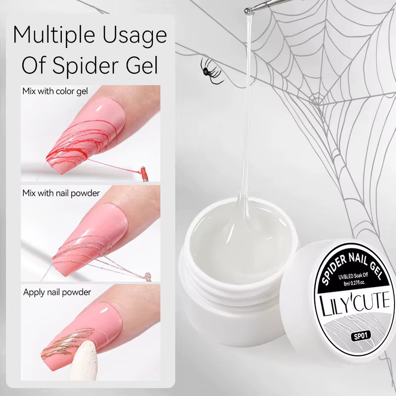 LILYCUTE 8ml blanc noir argent araignée Gel pour ongles naturel foncé Flashy dessin peinture UV Gel vernis