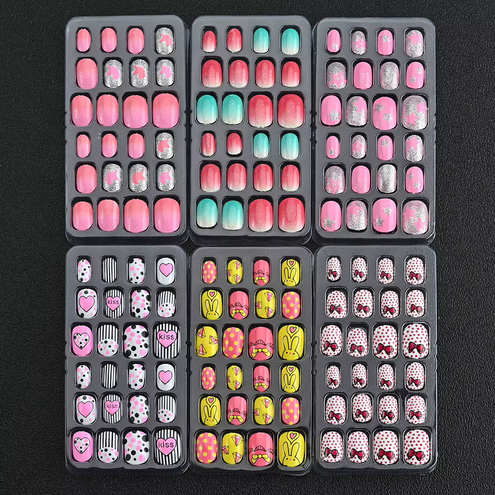 24 pièces/boîte Faux ongles pour enfants