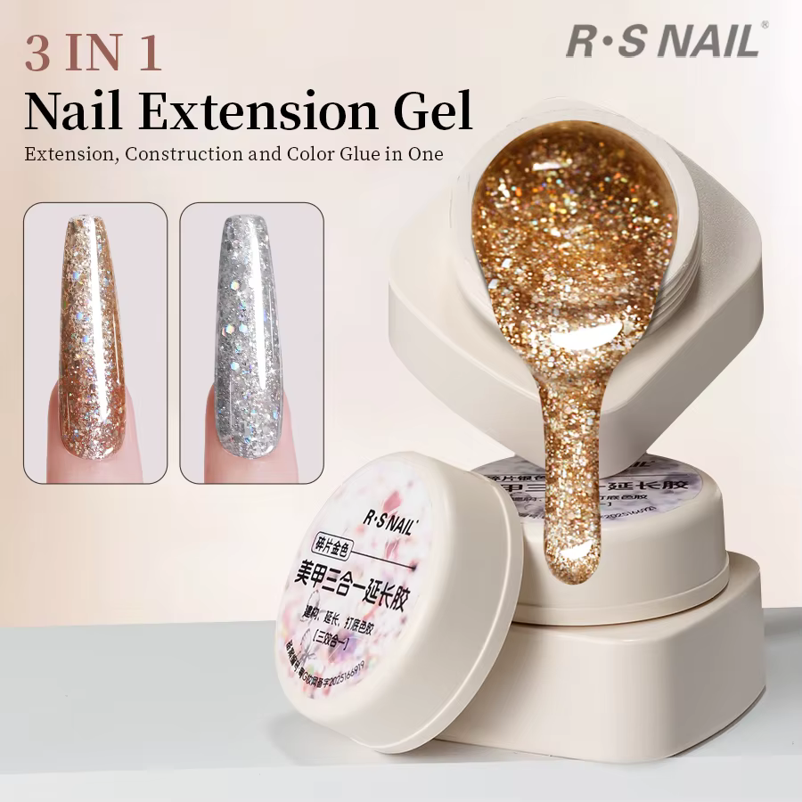 RSNAIL 5g 3 en 1 Extension Gel vernis à ongles doré argent paillettes scintillant construction UV Gel