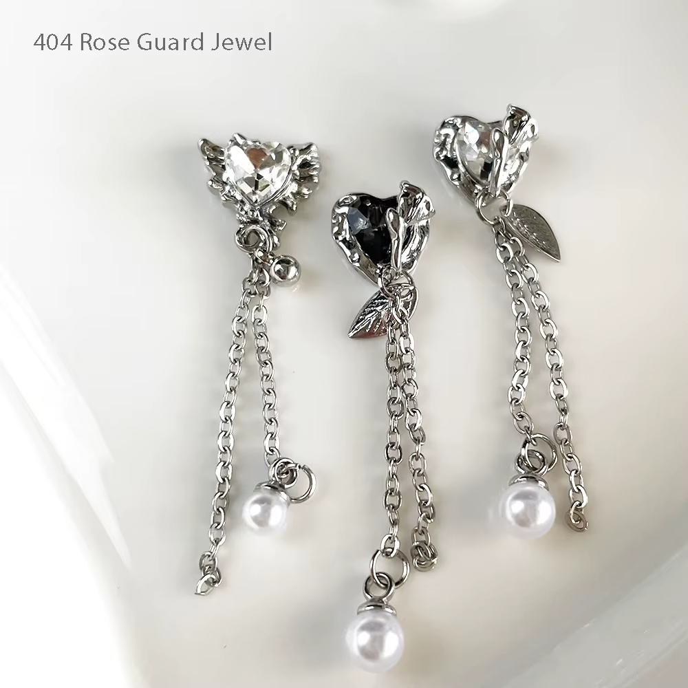 Rose Guard- Design Unique manucure longs pendentifs coeur verre cristal chaînes métalliques bijoux perles gouttes