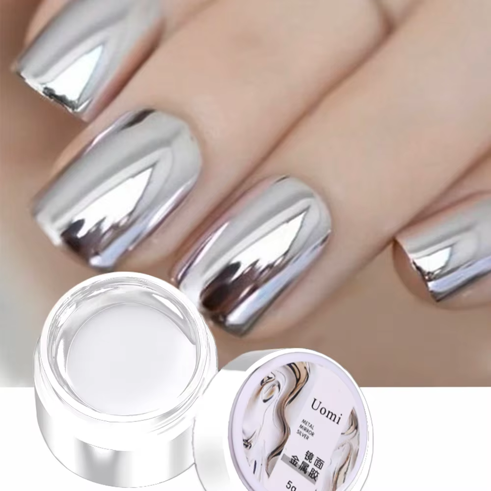 Vernis à ongles gel métallique miroir – Brillant argent et or rose
