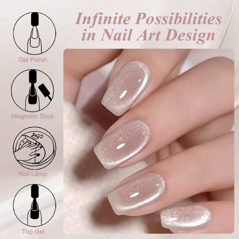 Vernis à ongles magnétique en gel UV holographique 7ml Moonlight Nude Pink Crystal Cat
