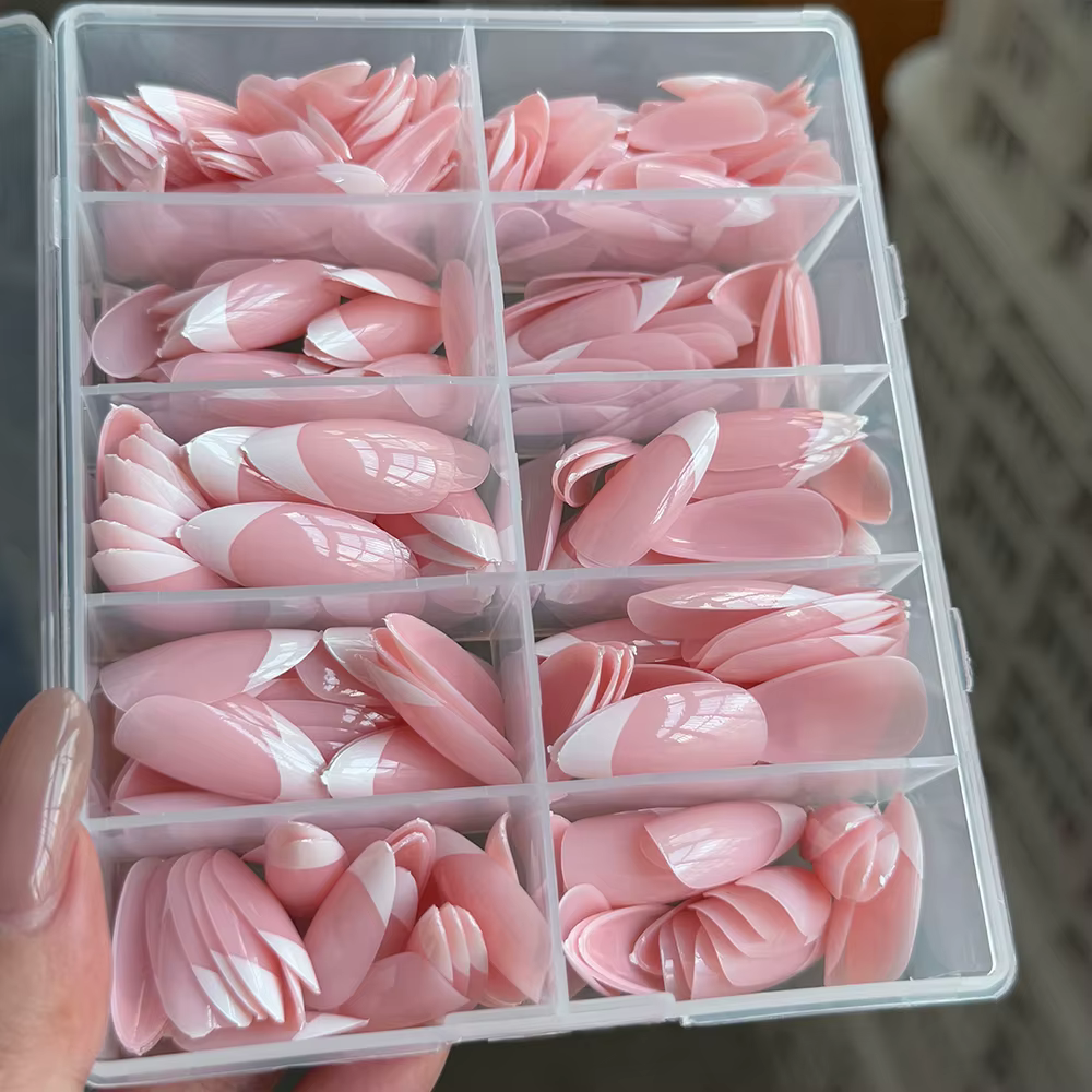 360/240/120 pièces rose clair amande presse sur ongles brillant blanc français faux