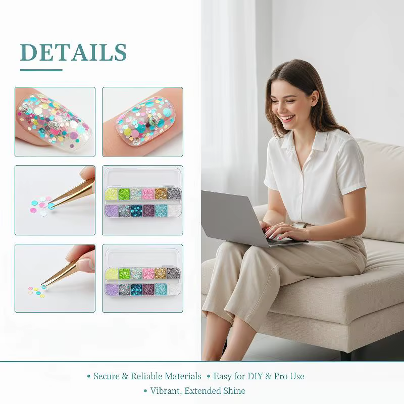 12 grilles de paillettes circulaires et colorées pour ongles avec motifs floraux pour l'art DIY