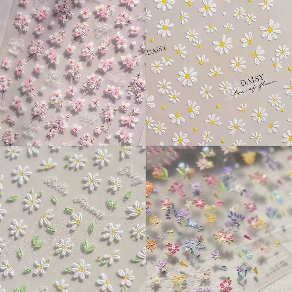 Autocollants décoratifs pour manucure florale été 2026, motifs japonais pour ongles, reliefs 5D, fleurs de cerisier, autocollants adhésifs pour nail art DIY