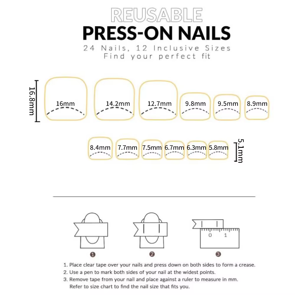 Faux ongles français à pression pour orteils