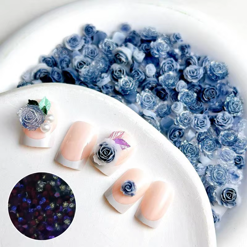 Breloques lumineuses en résine camélia pour ongles