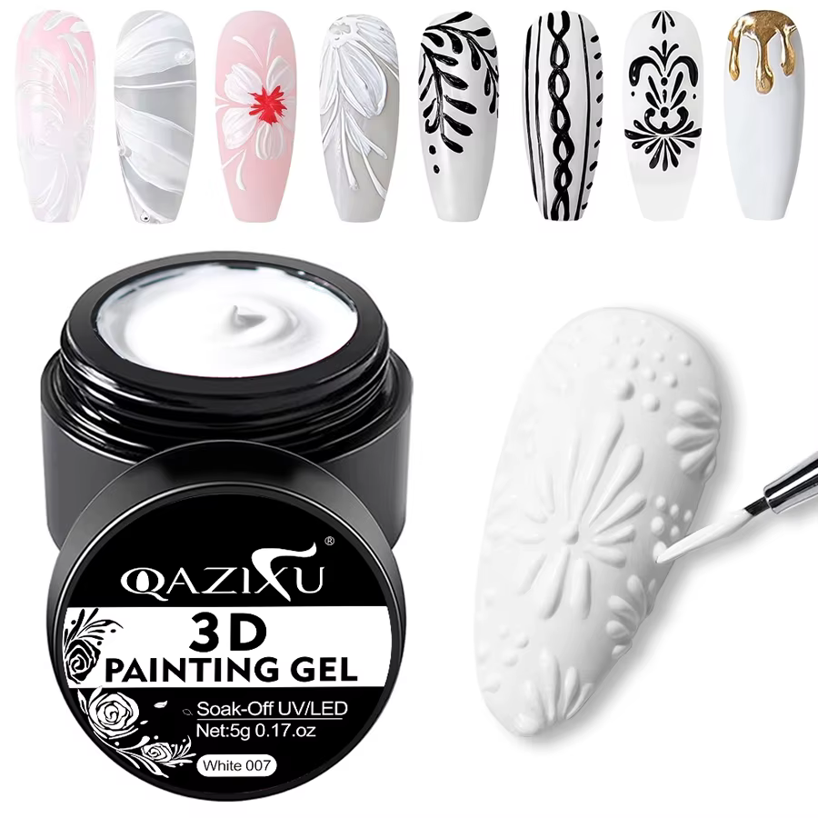 QAZIXU 1/2 pièces 3D peinture Gel noir blanc Gel vernis à ongles Semi Permanent solide moulage Gel pour Nail Art bricolage sculpter façonnage