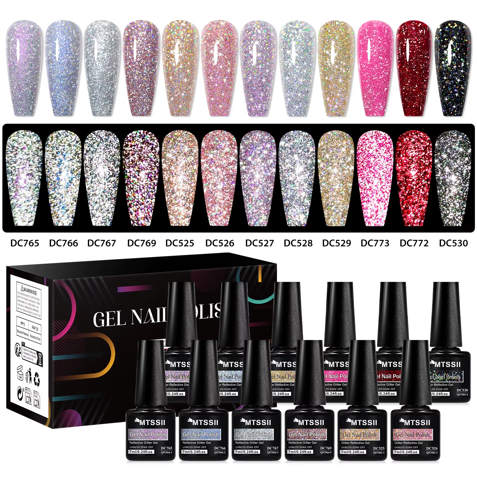 8/12 pièces paillettes Gel vernis à ongles ensemble