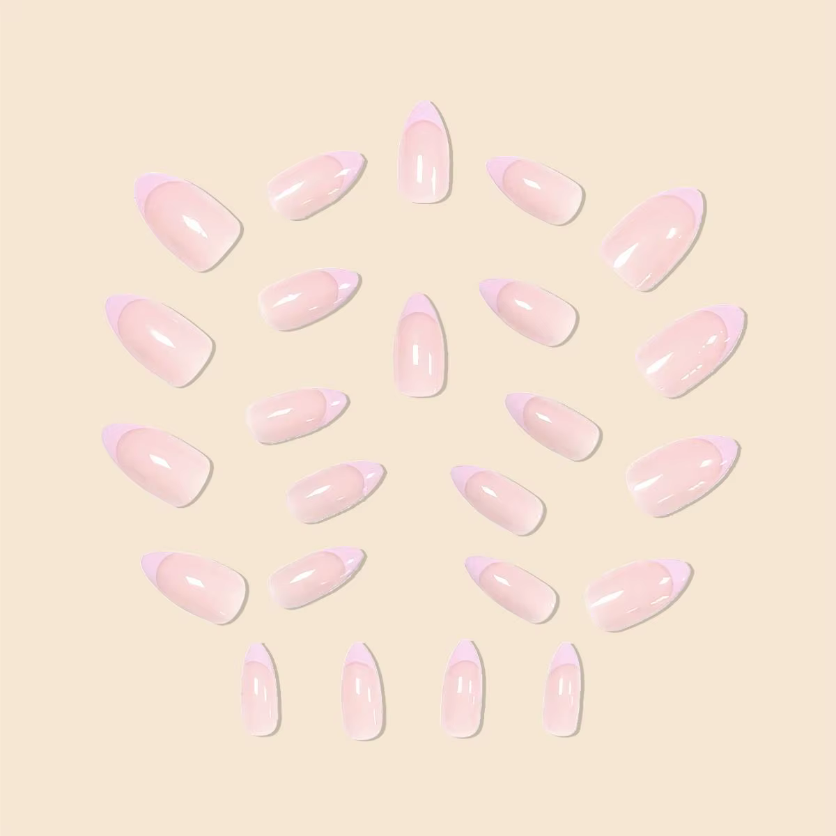 Mode femmes filles longue forme ovale français rose bordure rayures couverture complète portable faux ongles presse sur Nail Art 24 pièces/ensemble 