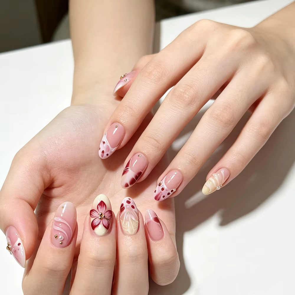 10 pièces/boîte Faux ongles en gel effet coquille ondulée