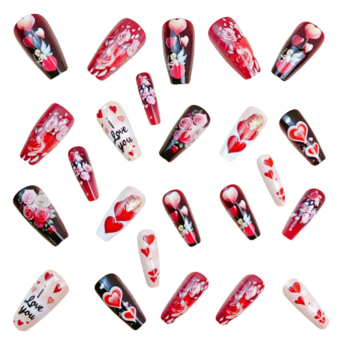 Faux ongles en forme de cœur rouge