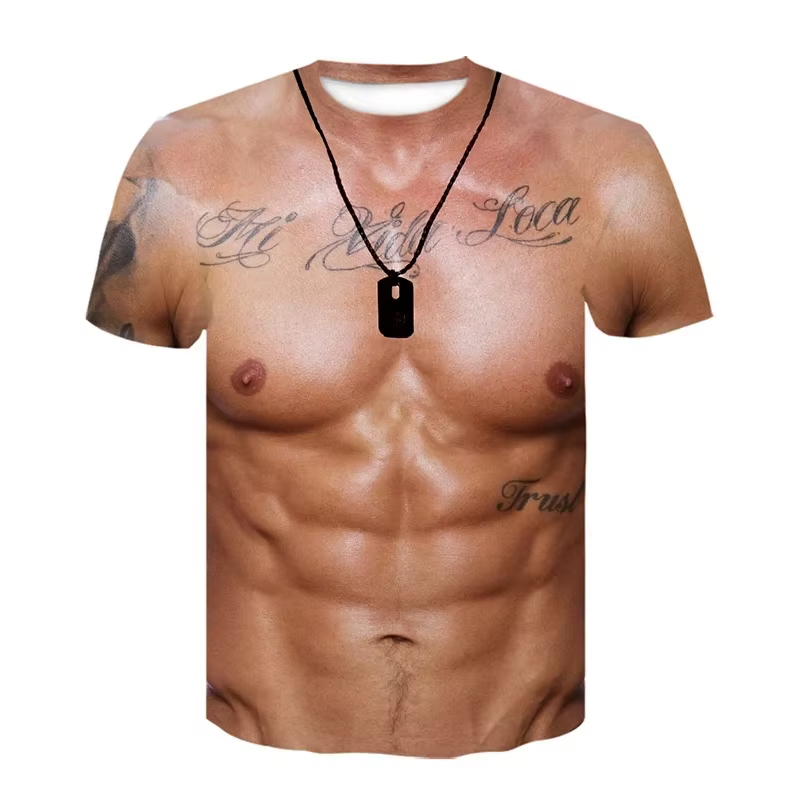 T-shirt drôle à imprimé 3D effet musculaire, manches courtes, été, streetwear, col rond, vêtements musclés unisexes