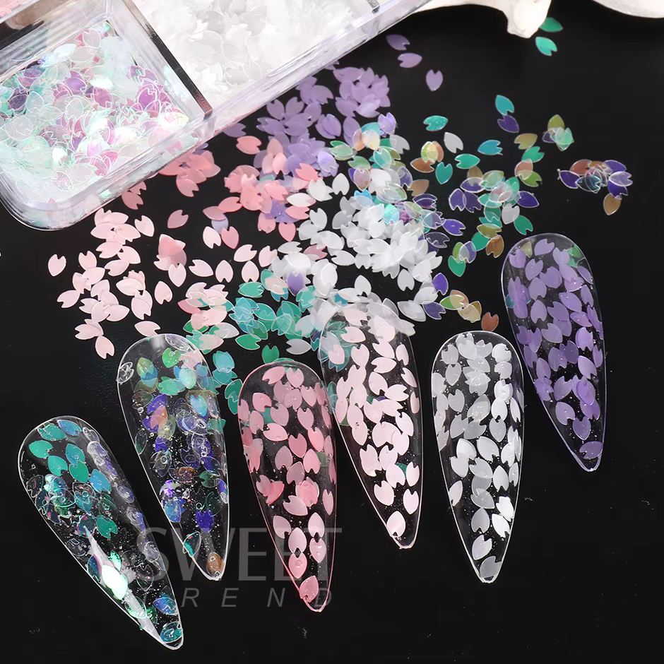 6 grilles Sakura fleur pétale puce ongles paillettes fleurs de cerisier